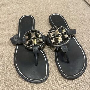 Navy blue and sliver tory burch sandals, womens 9 barely used.